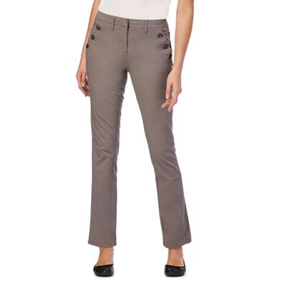 Taupe button detailing stretch trousers